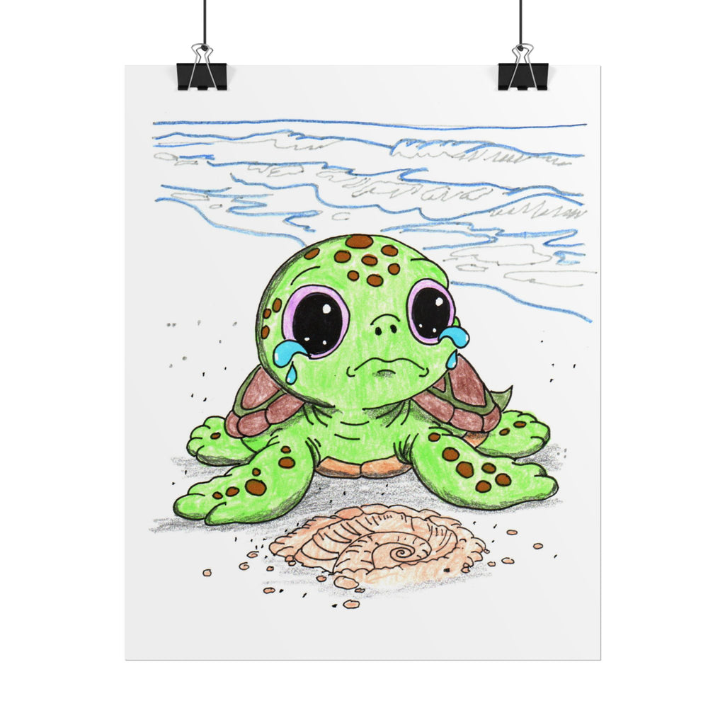 Sad Sea Turtle Lost Her Shell Print, Emotional Turtle Illustration, Beach Baby Room Decor (8x10)