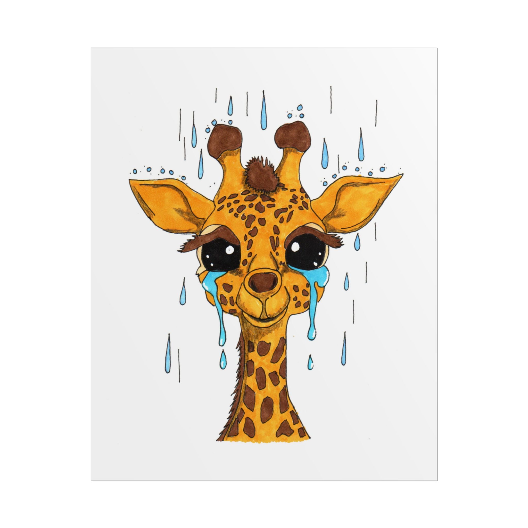 Sad Giraffe in the Rain Poster, Nursery Wall Art, Cute Animal Illustration Print