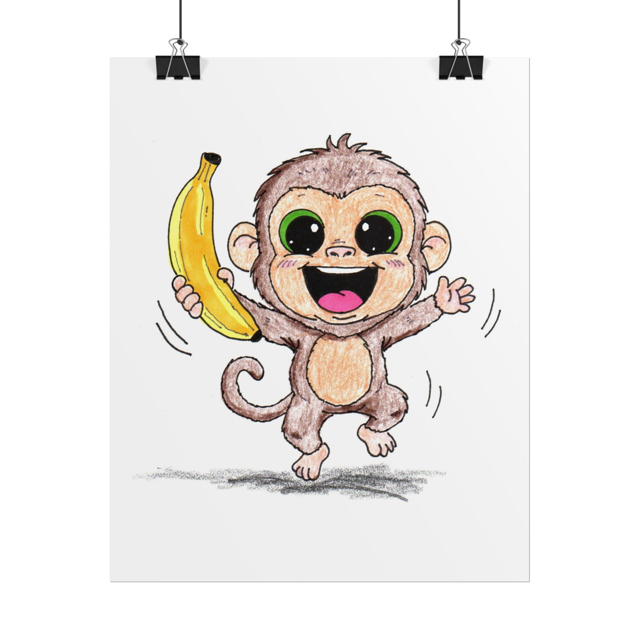 Happy Monkey With Banana Print | Cute Monkey Wall Art | Lost & Found Critter Illustration