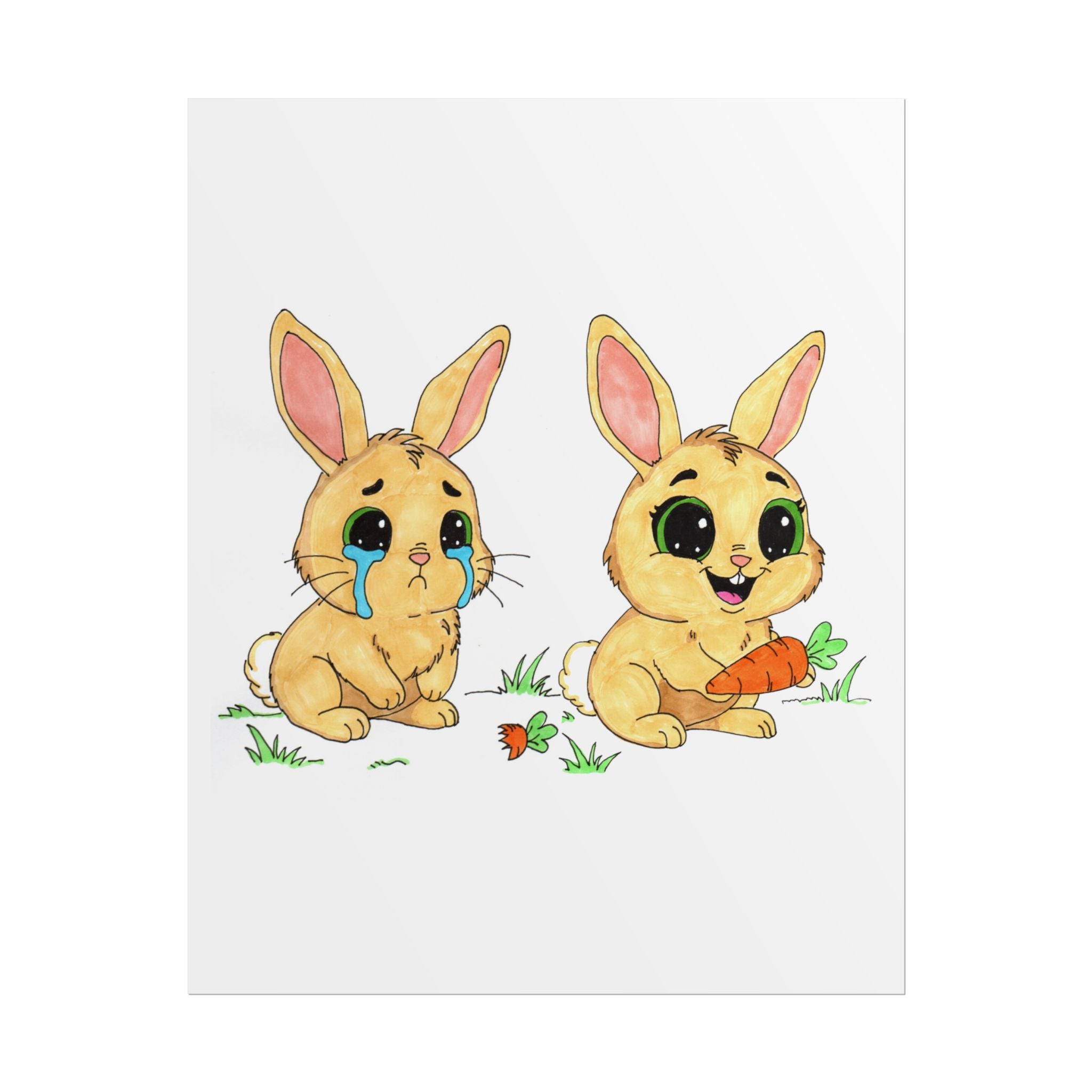 Sad to Happy Rabbit Carrot Story Print, Cute Bunny Wall Art, Hand Drawn Nursery Decor