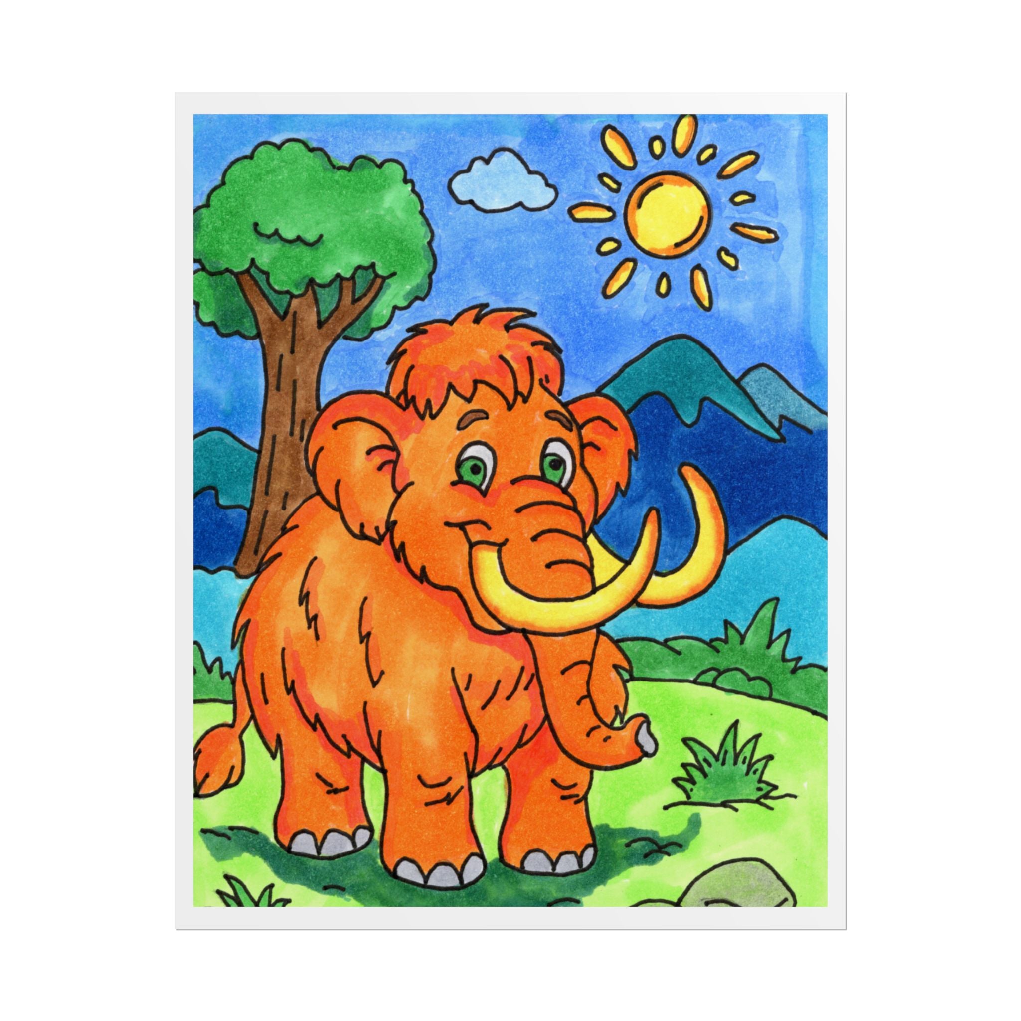 Cute Woolly Mammoth Print, Hand Drawn Prehistoric Animal Wall Art, Kids Room Decor, Nursery Print, Ice Age Mammoth Illustration