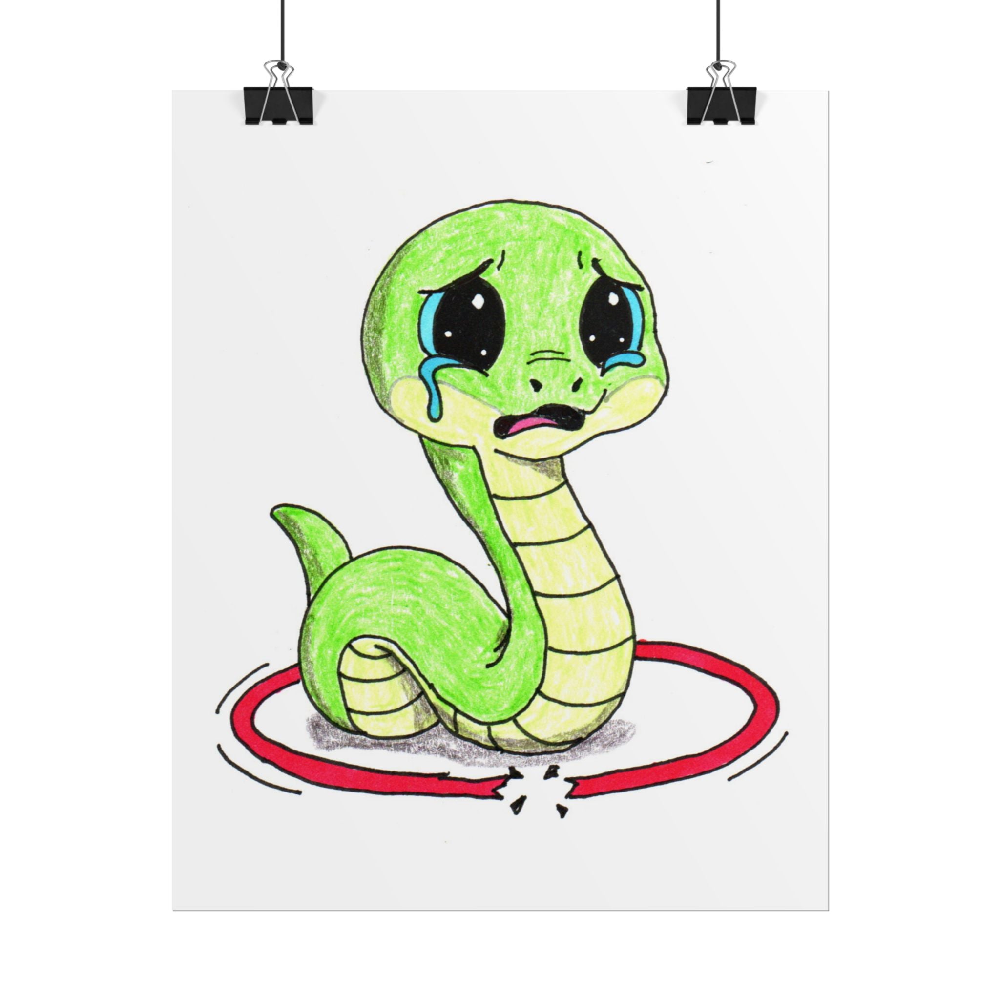 Snake Lost Her Hula Hoop | Hand Drawn Snake Art Print | Cute Sad Snake Wall Decor