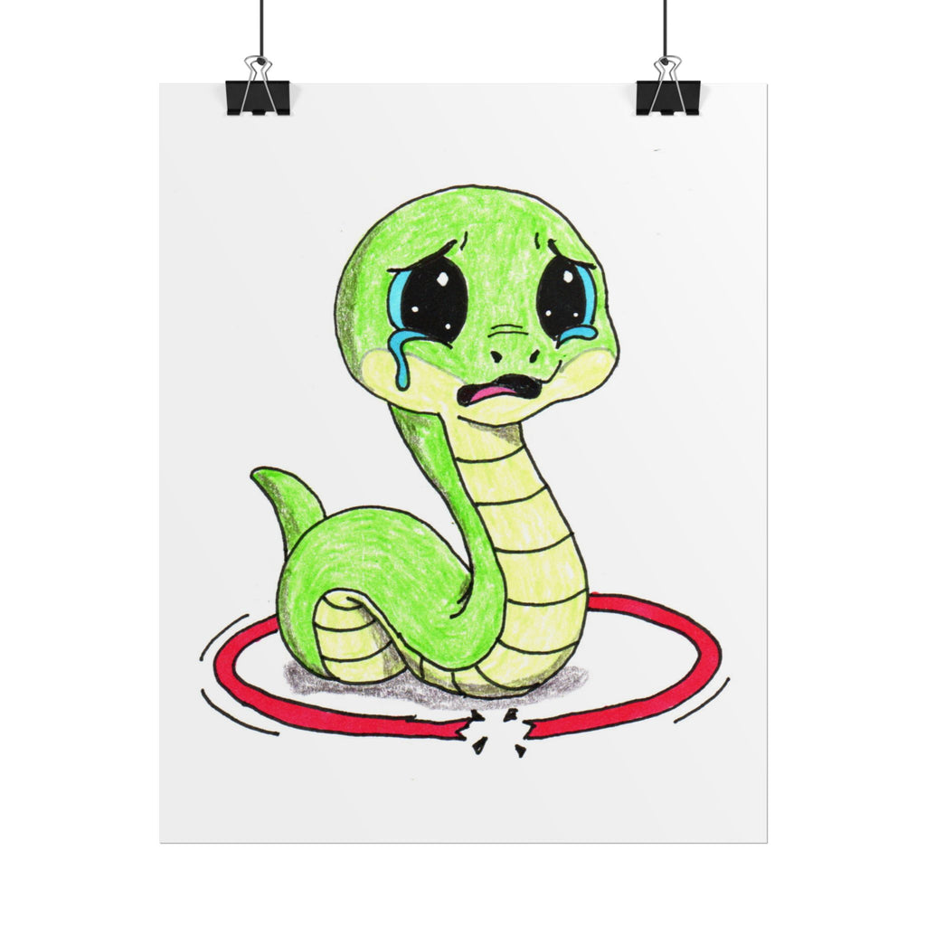 Snake Lost Her Hula Hoop | Hand Drawn Snake Art Print | Cute Sad Snake Wall Decor