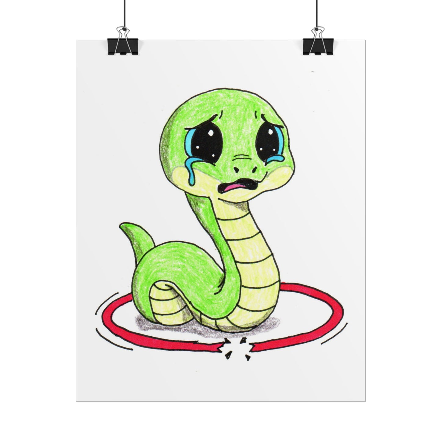 Snake Lost Her Hula Hoop | Hand Drawn Snake Art Print | Cute Sad Snake Wall Decor
