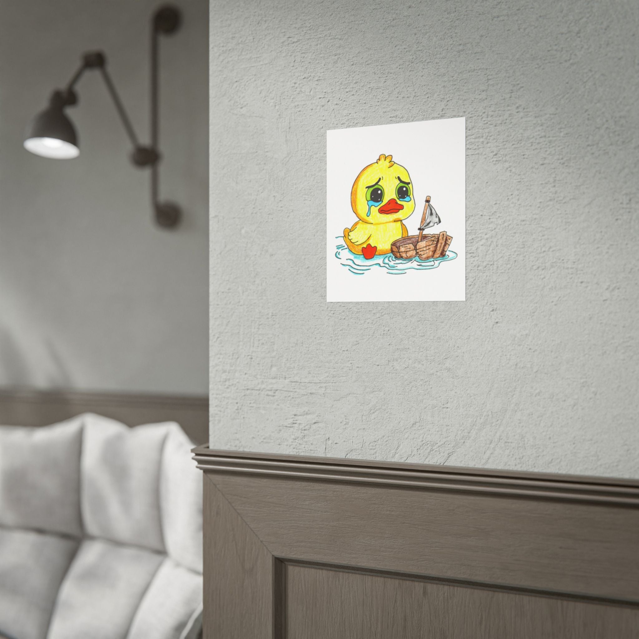 Sad Duckling with Broken Boat Print | Hand Drawn Lost & Found Critter Wall Art