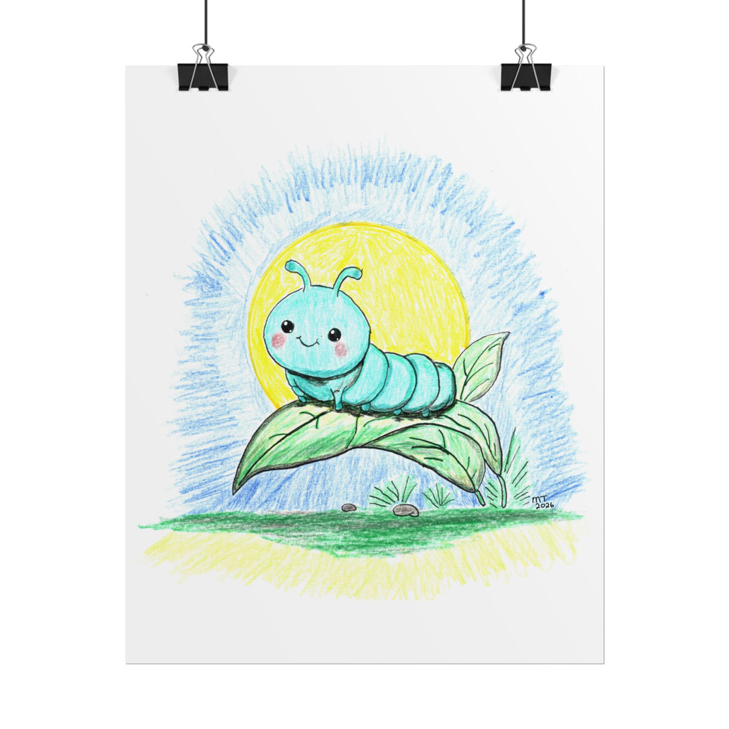 Bobbie the Smiling Inchworm Wall Art | Cute Caterpillar Nursery Print | Hand Drawn Garden Bug Art