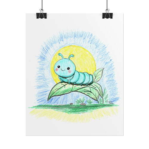 Bobbie the Smiling Inchworm Wall Art | Cute Caterpillar Nursery Print | Hand Drawn Garden Bug Art
