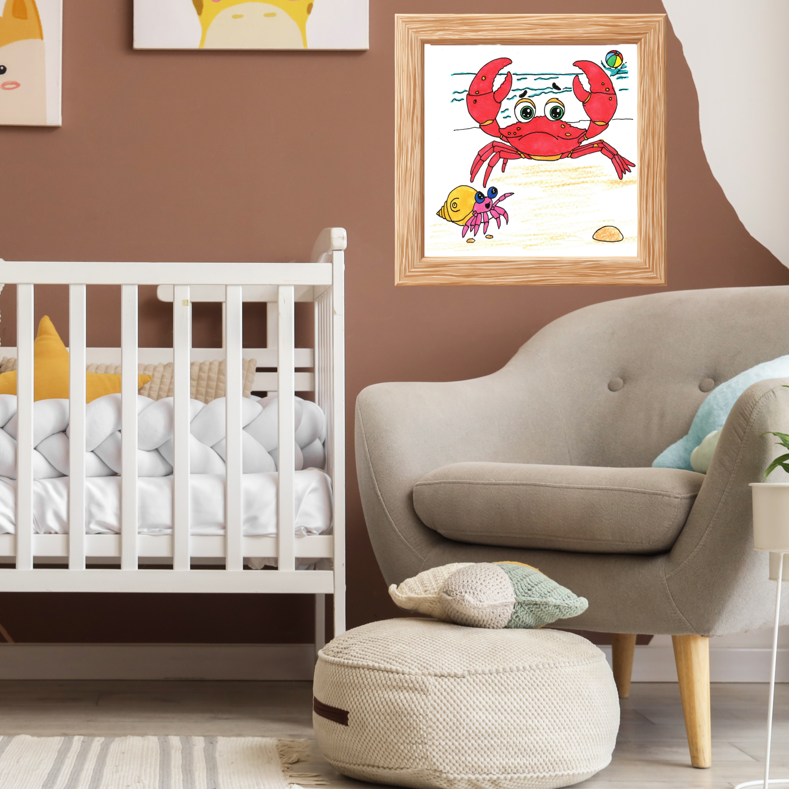 Crab - They Started Searching Together Print, Hand Drawn Crab Wall Art, Ocean Friendship Decor, Beach Animal Illustration
