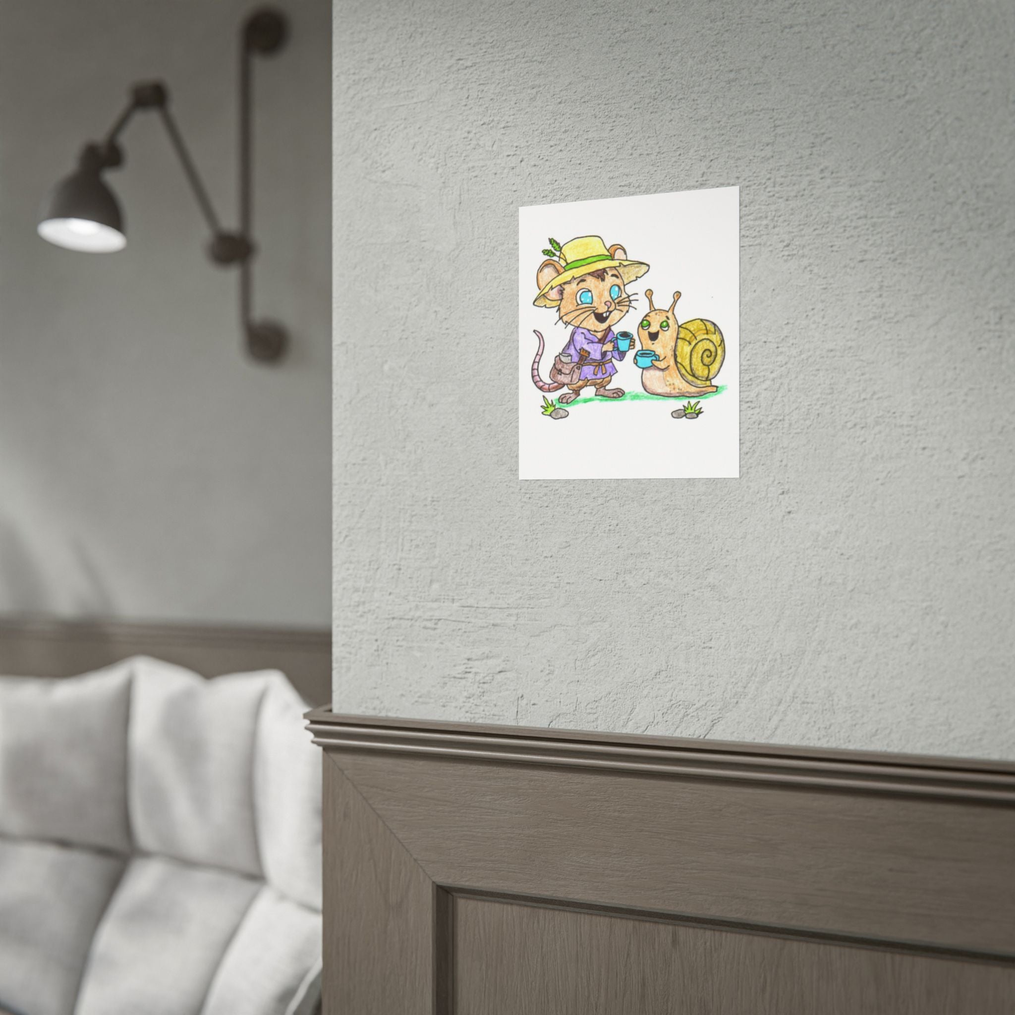 Mouse Brings Snail Coffee Printable Wall Art | Hand Drawn Friendship Print