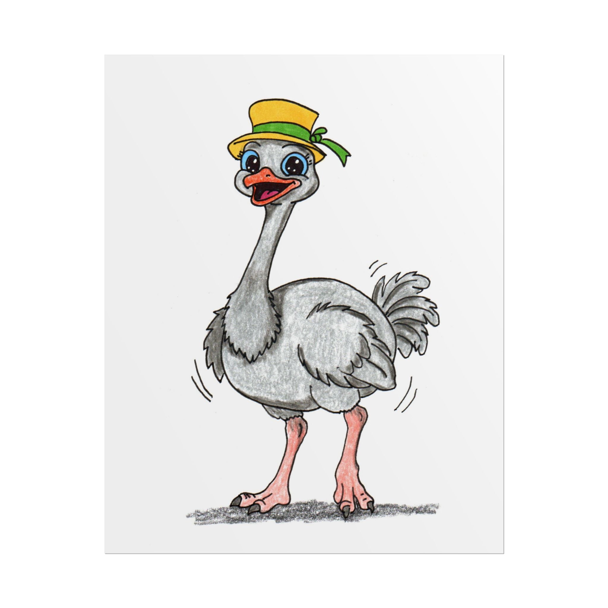 Found Her Hat Ostrich Print | Happy Ostrich Wall Art | Hand Drawn Bird Illustration