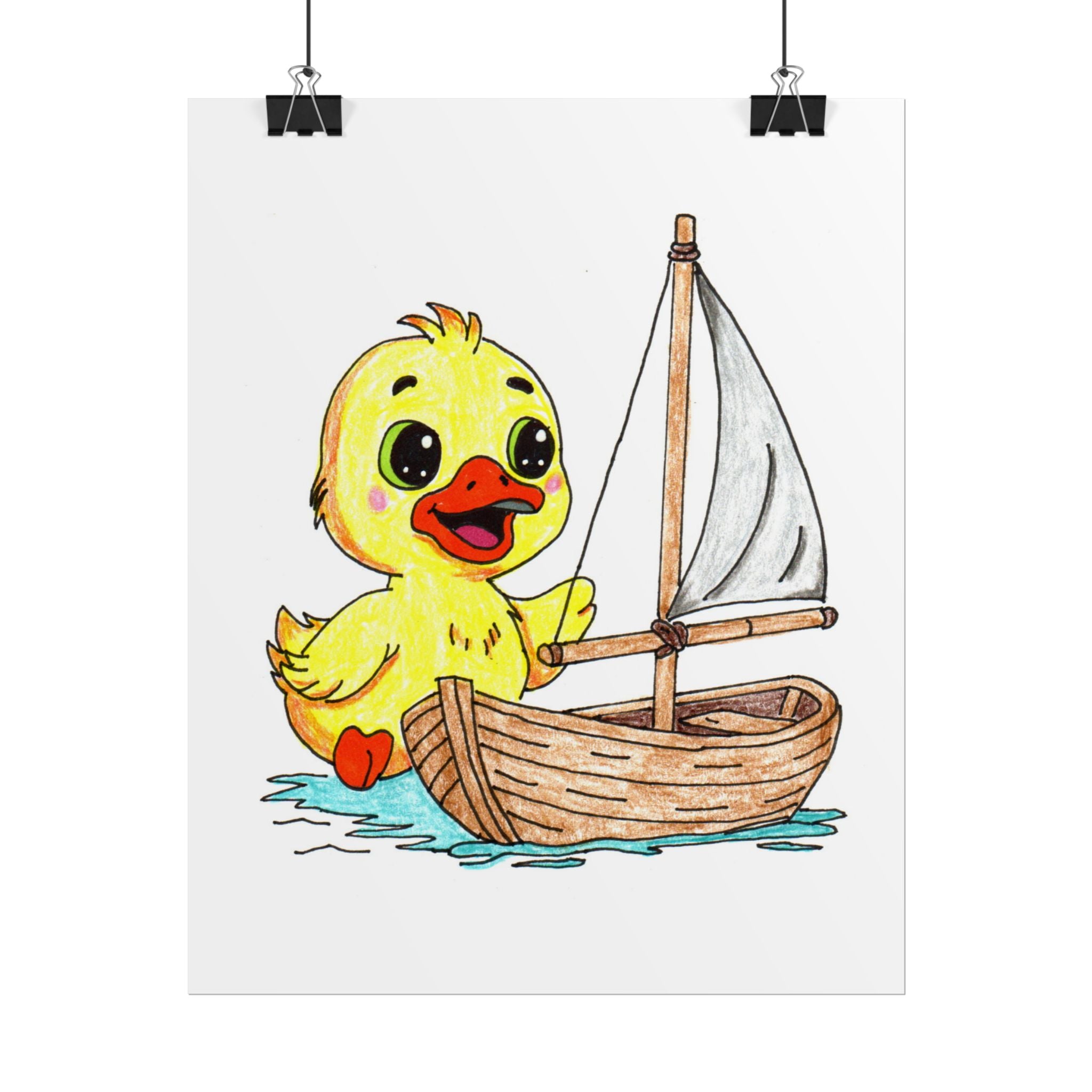 Happy Duckling with Repaired Boat Print | Hand Drawn Lost & Found Critter Wall Art