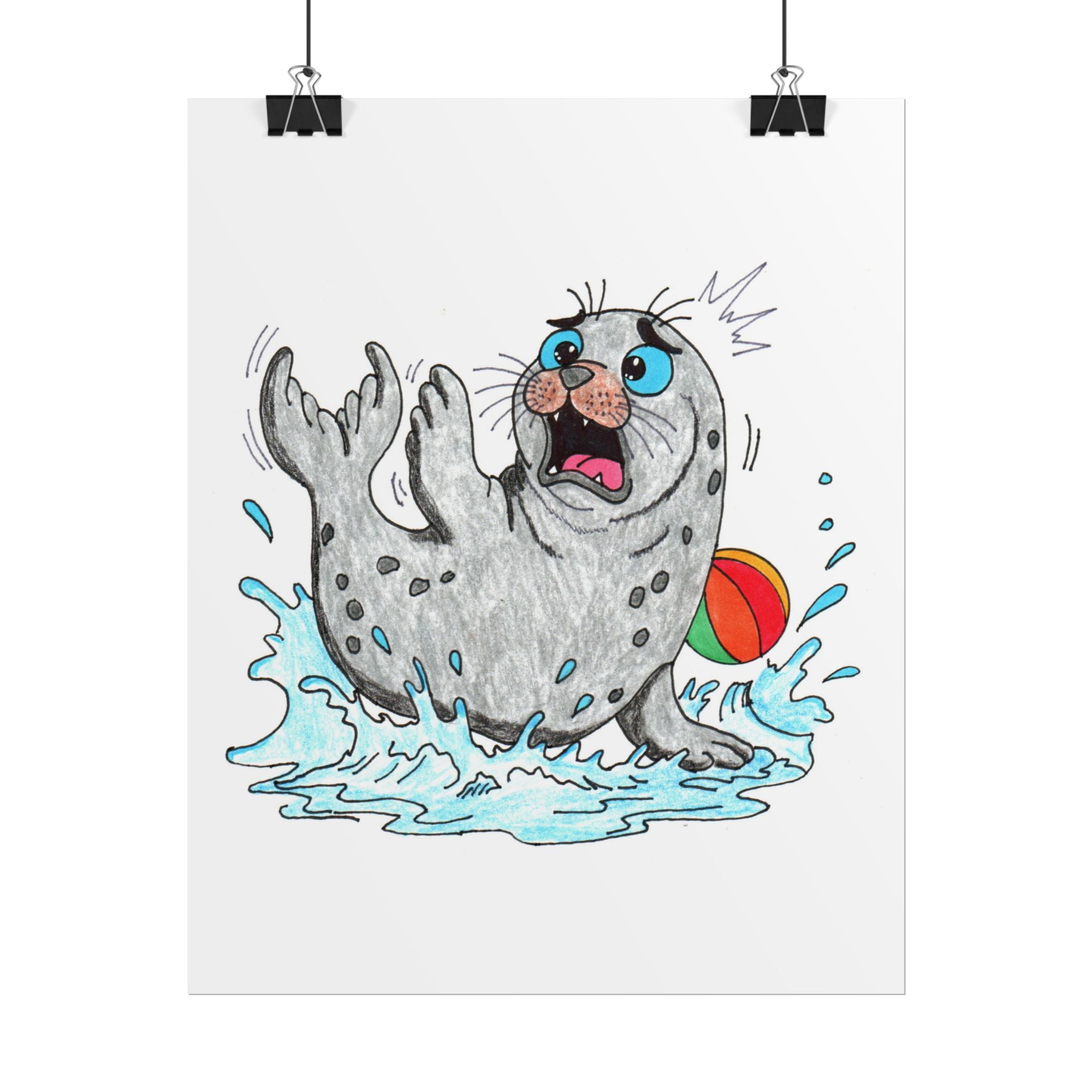 Seal Lost Her Beach Ball Print | Hand Drawn Ocean Animal Wall Art | Lost & Found Critter Illustration