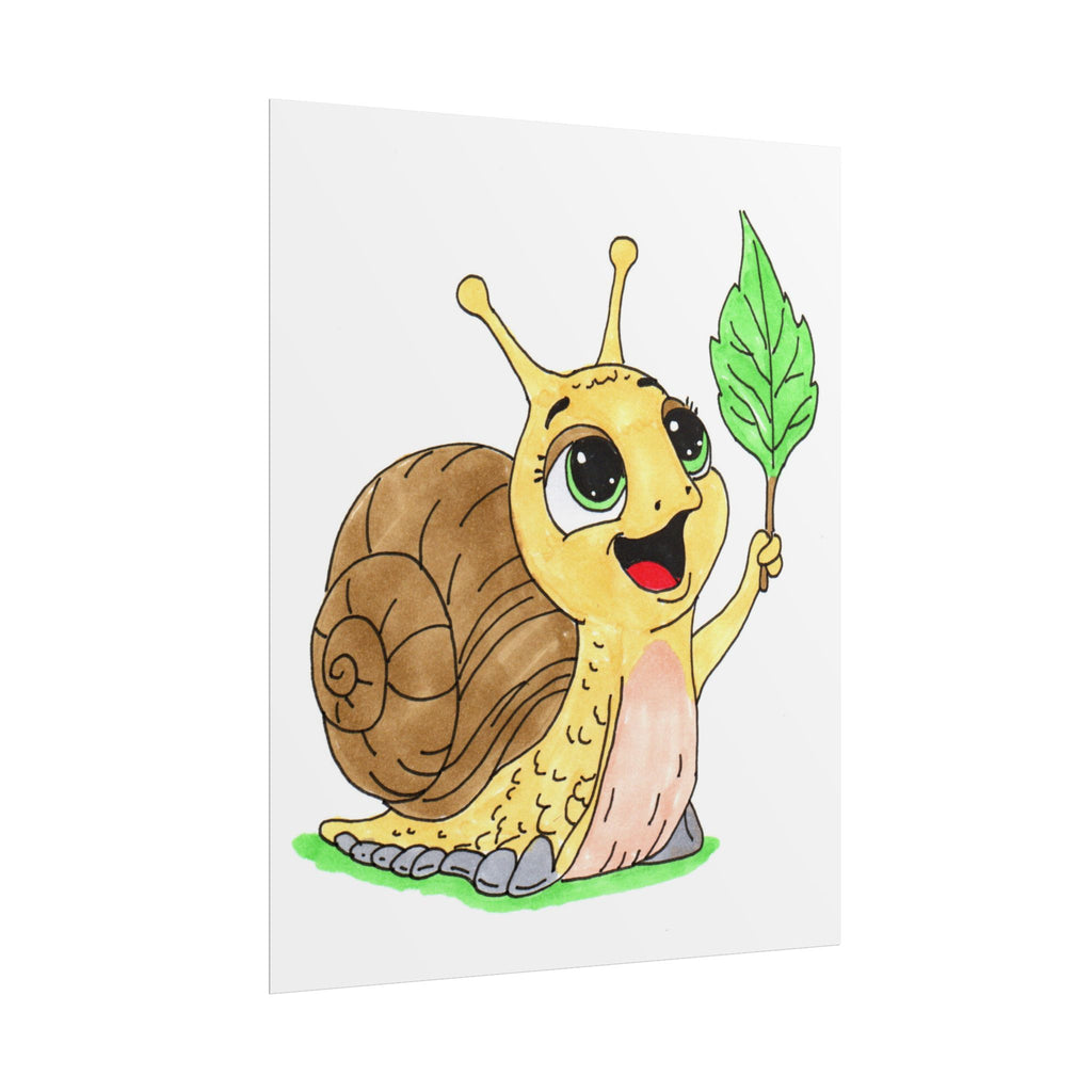 Happy Snail Found Her Leaf Print, Hand Drawn Snail Wall Art, Cute Garden Decor, Whimsical Nature Illustration, Lost & Found Critter