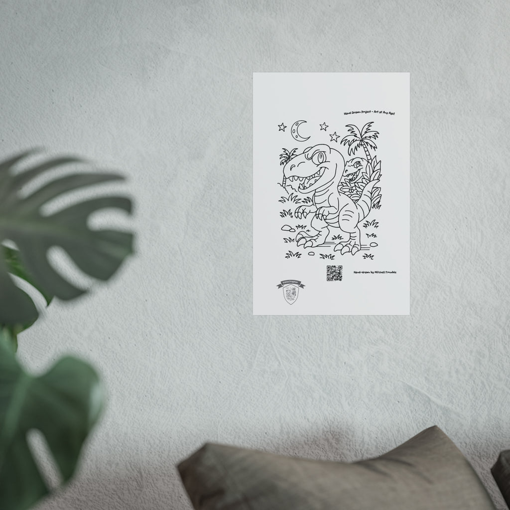 Velociraptor Poster – Hand-Drawn Dino Adventure by Mitchell Trumble | Fun Art for Kids, Families & Collectors