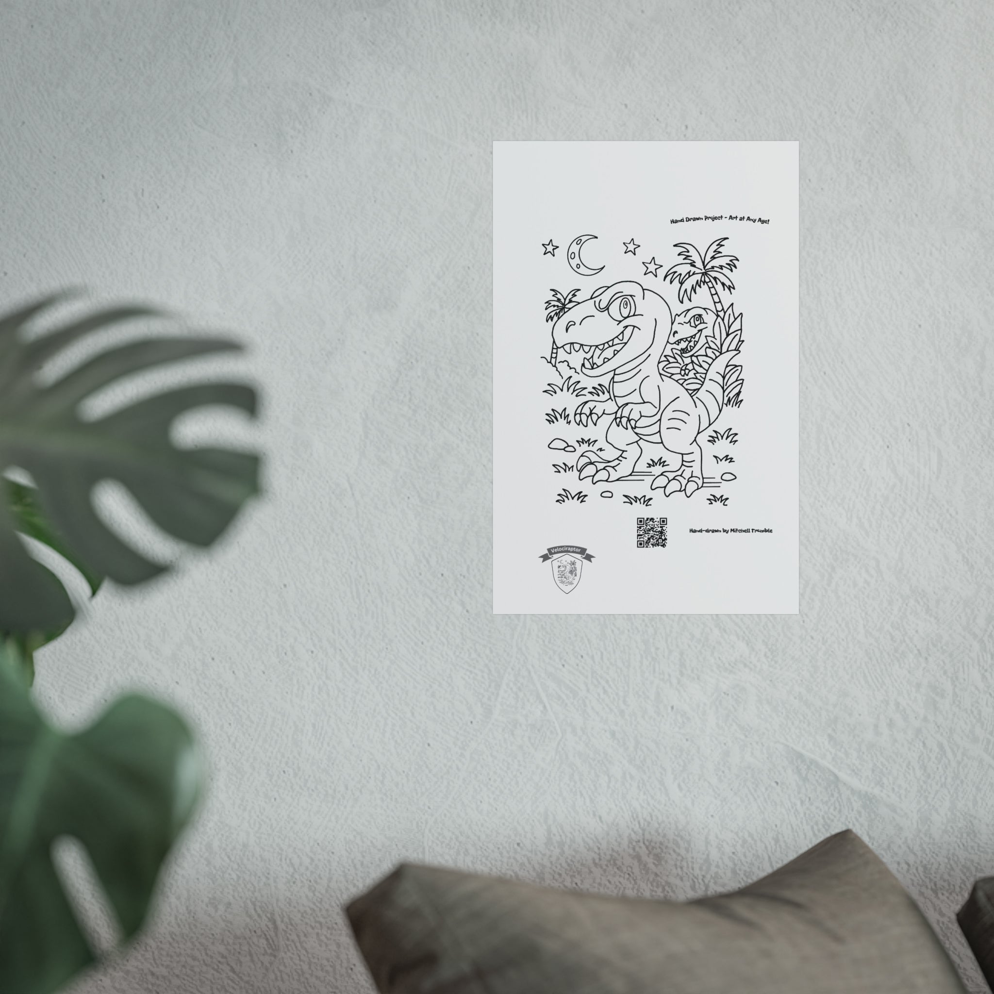 Velociraptor Poster – Hand-Drawn Dino Adventure by Mitchell Trumble | Fun Art for Kids, Families & Collectors
