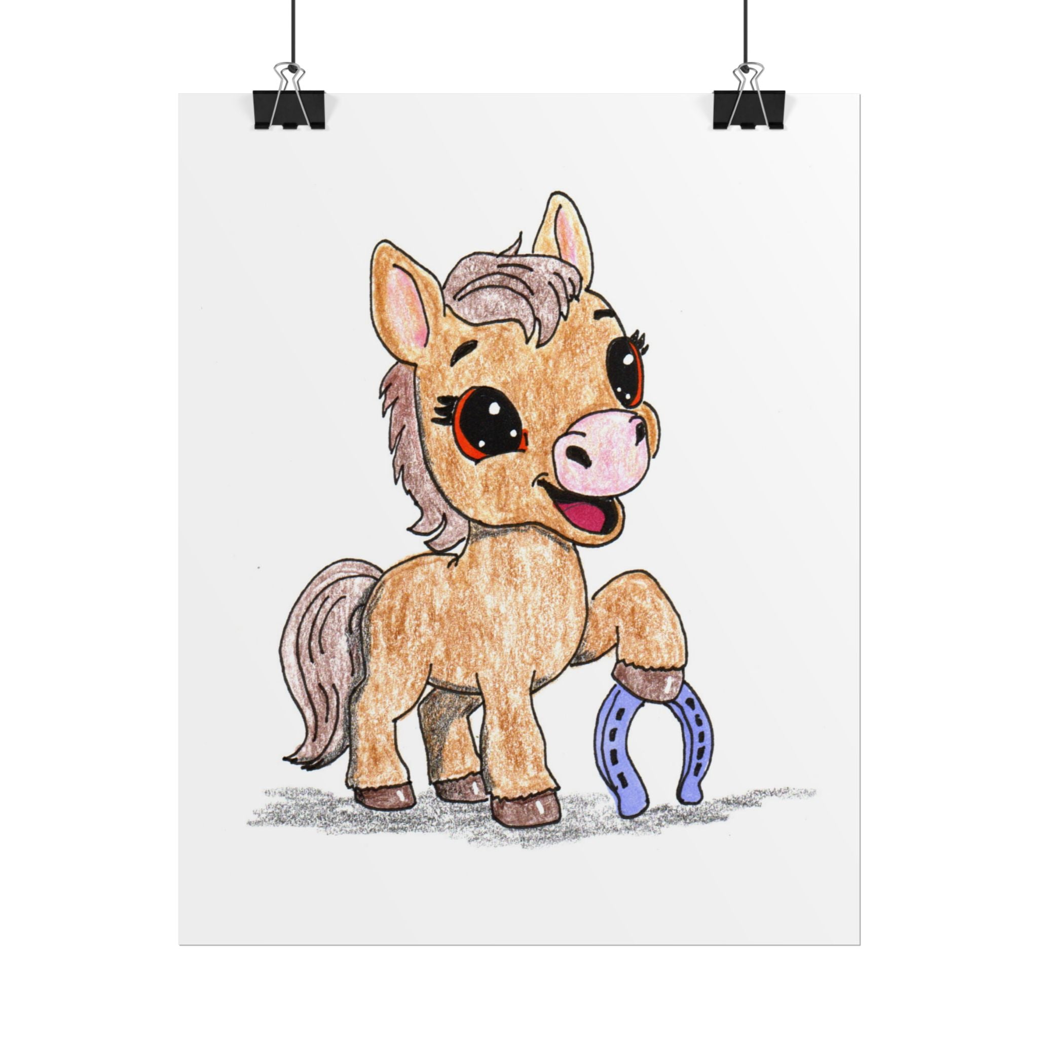 Horse Found Her Horseshoe Art Print | Hand Drawn Pony Nursery Wall Decor