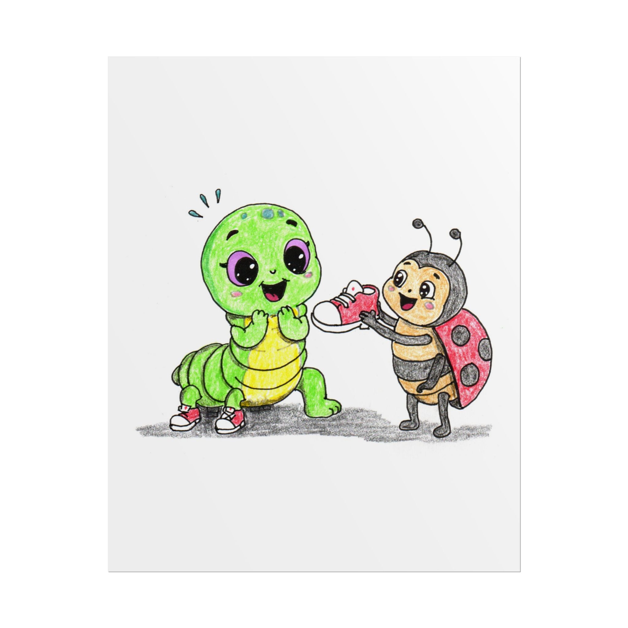 Inchworm Found Her Tiny Shoe Art Print | Ladybug Friendship