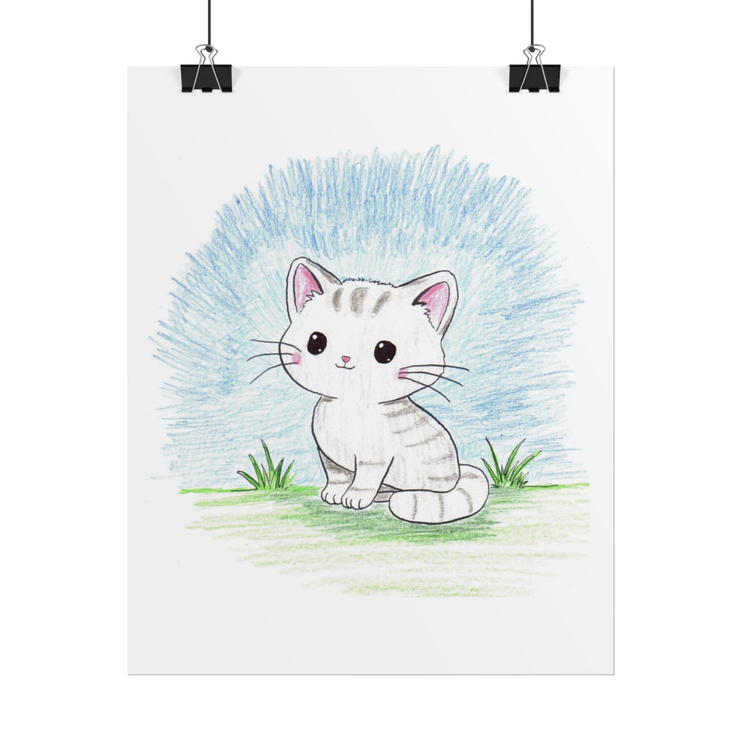 Cute Sitting Kitten Print, Hand Drawn Cat Wall Art, Nursery Decor, Whimsical Kitty Illustration