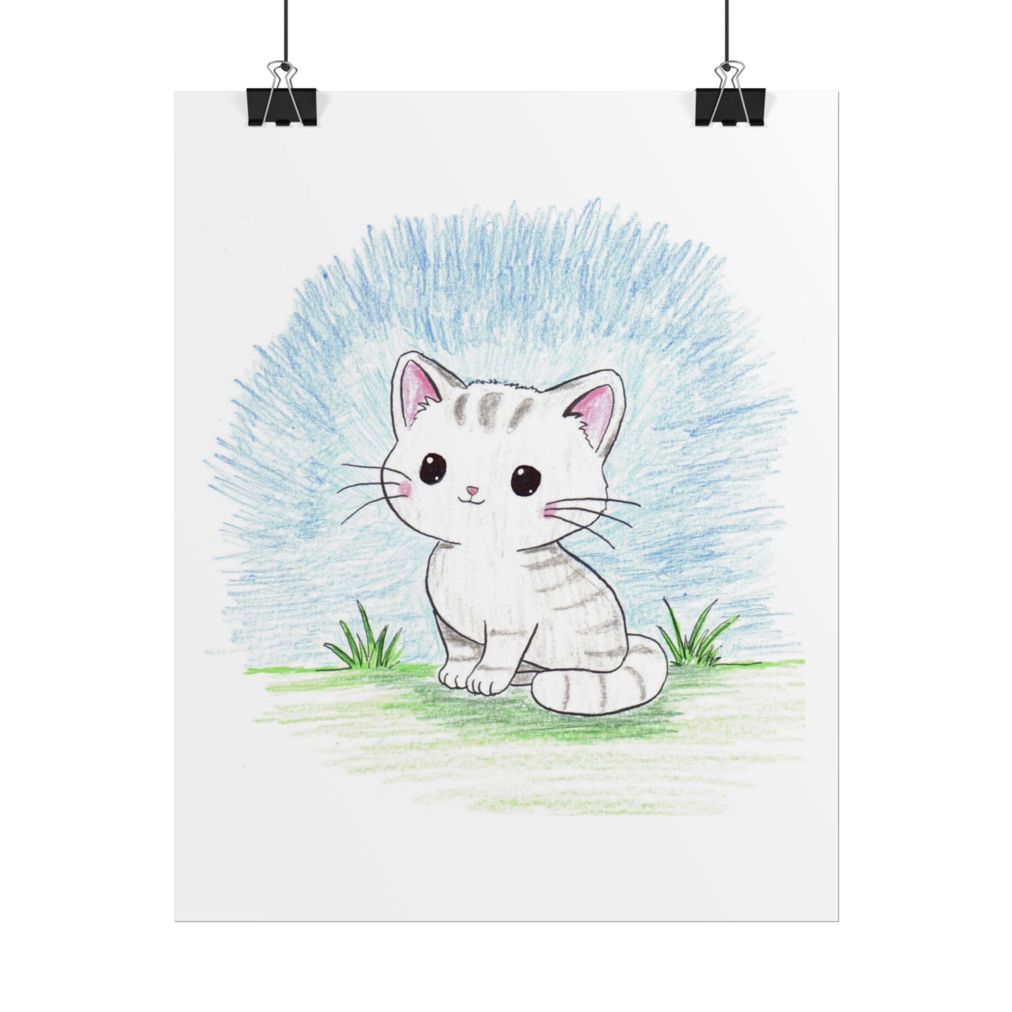 Cute Sitting Kitten Print, Hand Drawn Cat Wall Art, Nursery Decor, Whimsical Kitty Illustration