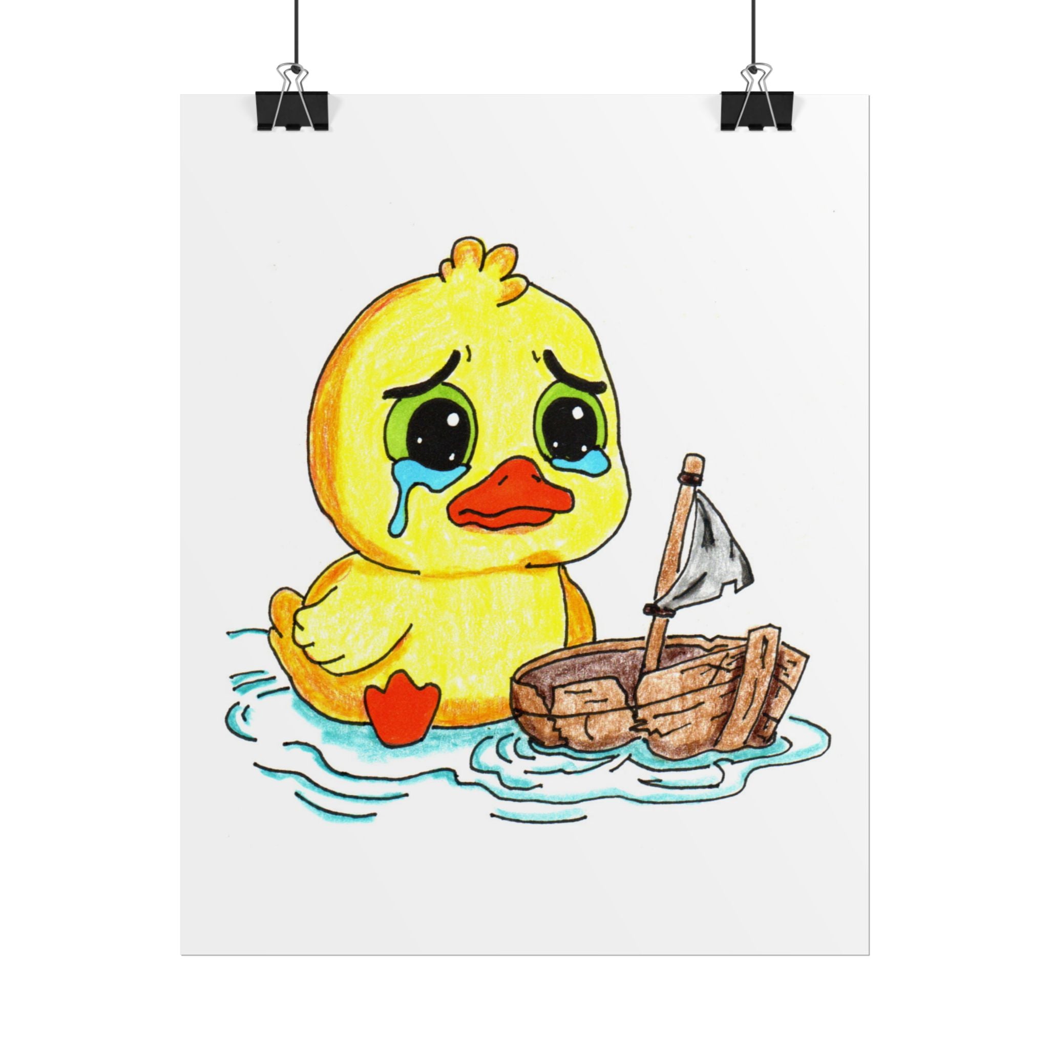 Sad Duckling with Broken Boat Print | Hand Drawn Lost & Found Critter Wall Art