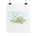 Smiling Cricket in Field Print, Hand Drawn Cricket Wall Art, Nature Nursery Decor, Whimsical Cricket Artwork, 8x10 Print