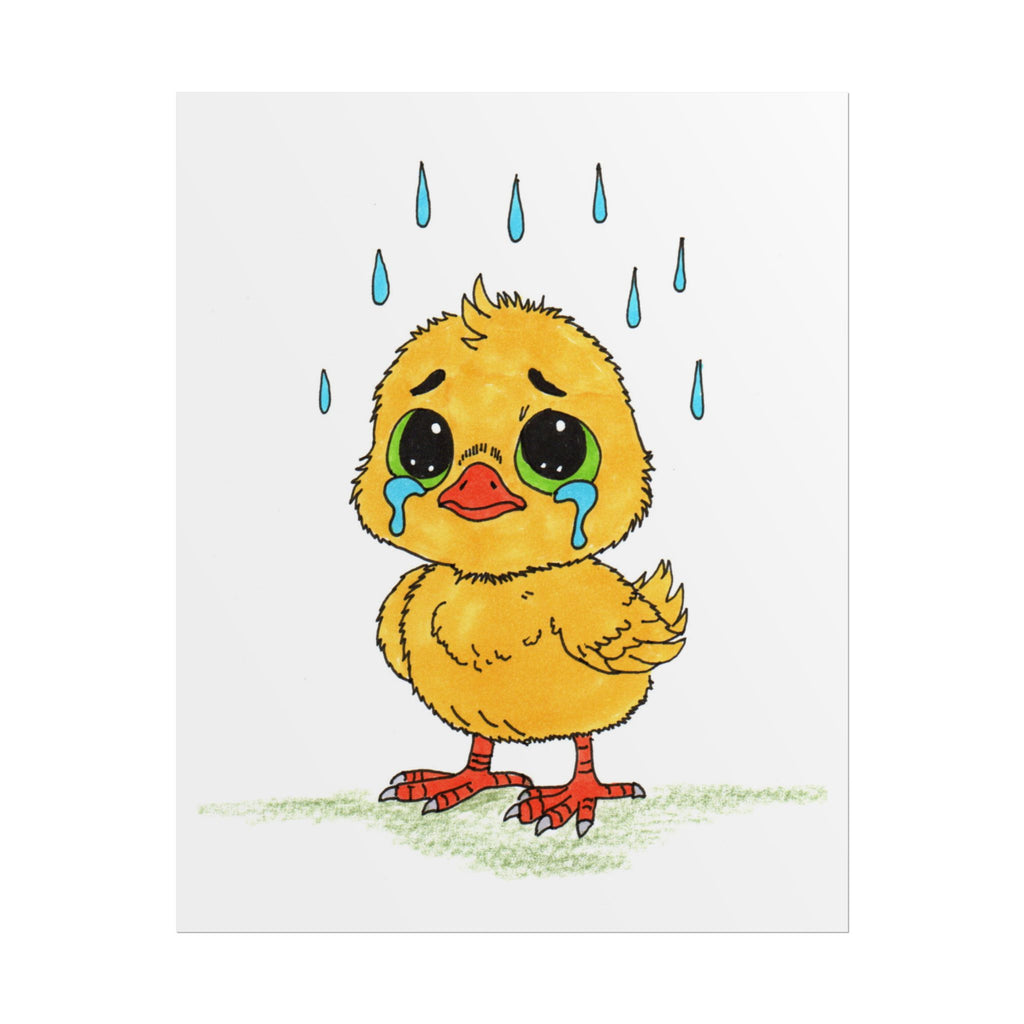 Sad Chick in the Rain Print, Hand Drawn Baby Bird Wall Art, Nursery Decor, Emotional Animal Illustration, Kids Room Artwork
