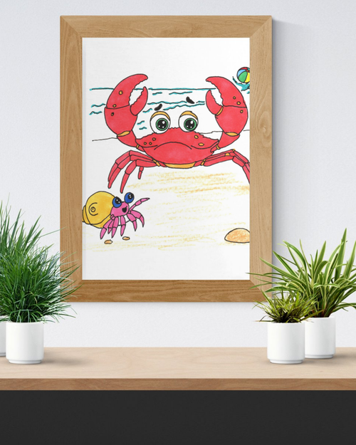 Crab - They Started Searching Together Print, Hand Drawn Crab Wall Art, Ocean Friendship Decor, Beach Animal Illustration