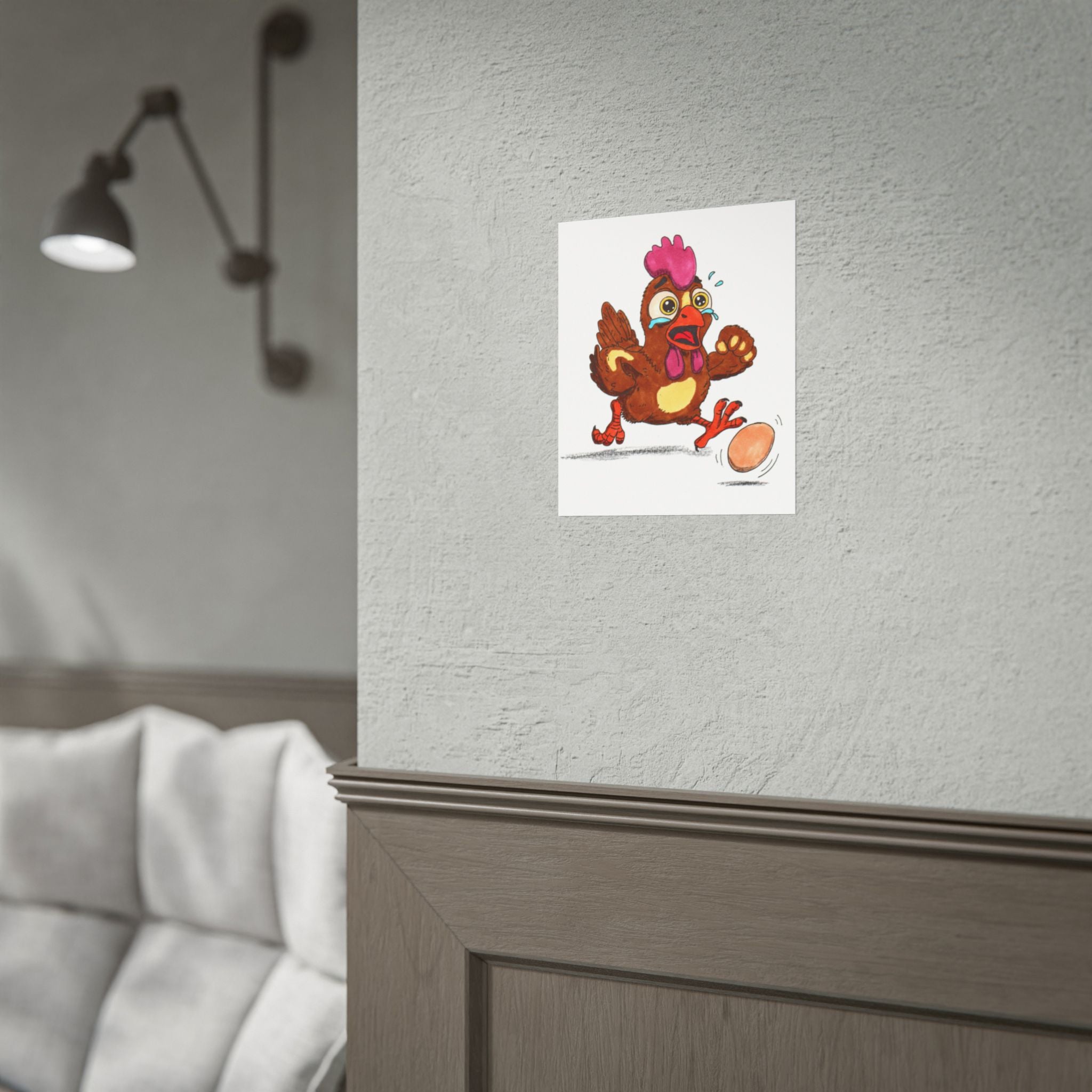 Rooster Lost the Egg Print, Funny Chicken Wall Art, Hand Drawn Farm Animal Illustration