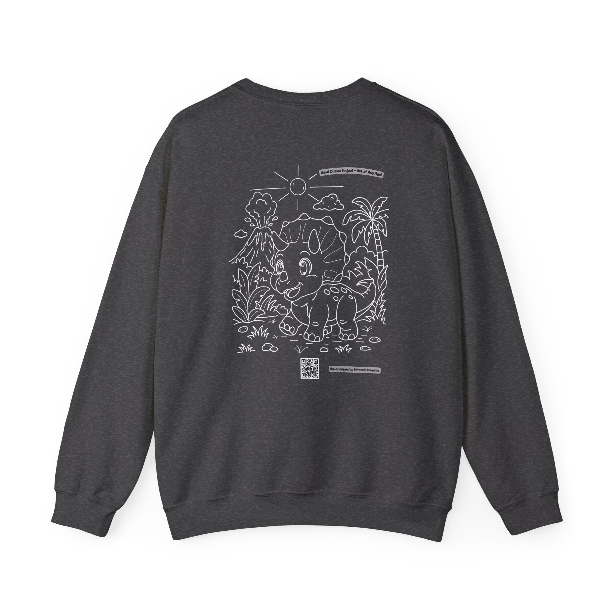 Triceratops Crewneck Sweatshirt | Unisex Fit | Hand-Drawn Dinosaur with QR Code