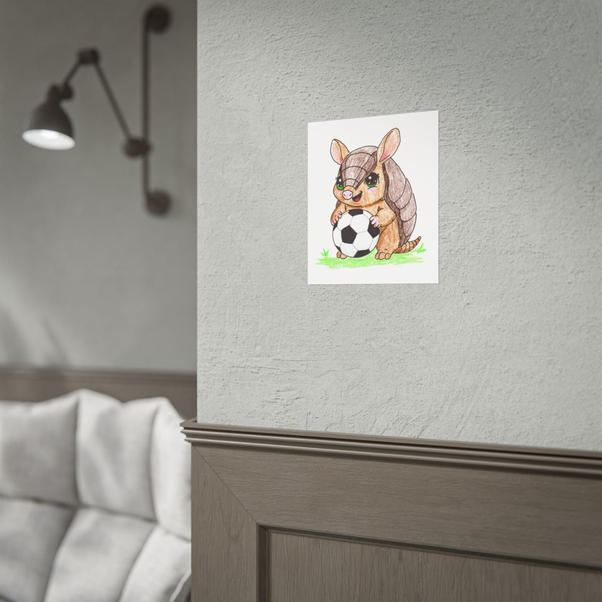 Found Her Soccer Ball Armadillo Print, Cute Woodland Sports Nursery Art