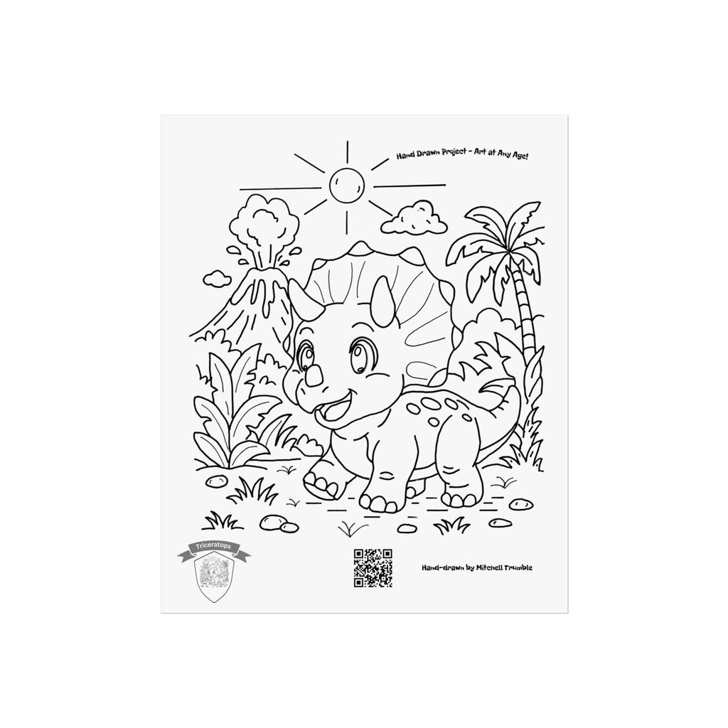 Triceratops Poster | Hand-Drawn Dinosaur Art with QR Code Video Link