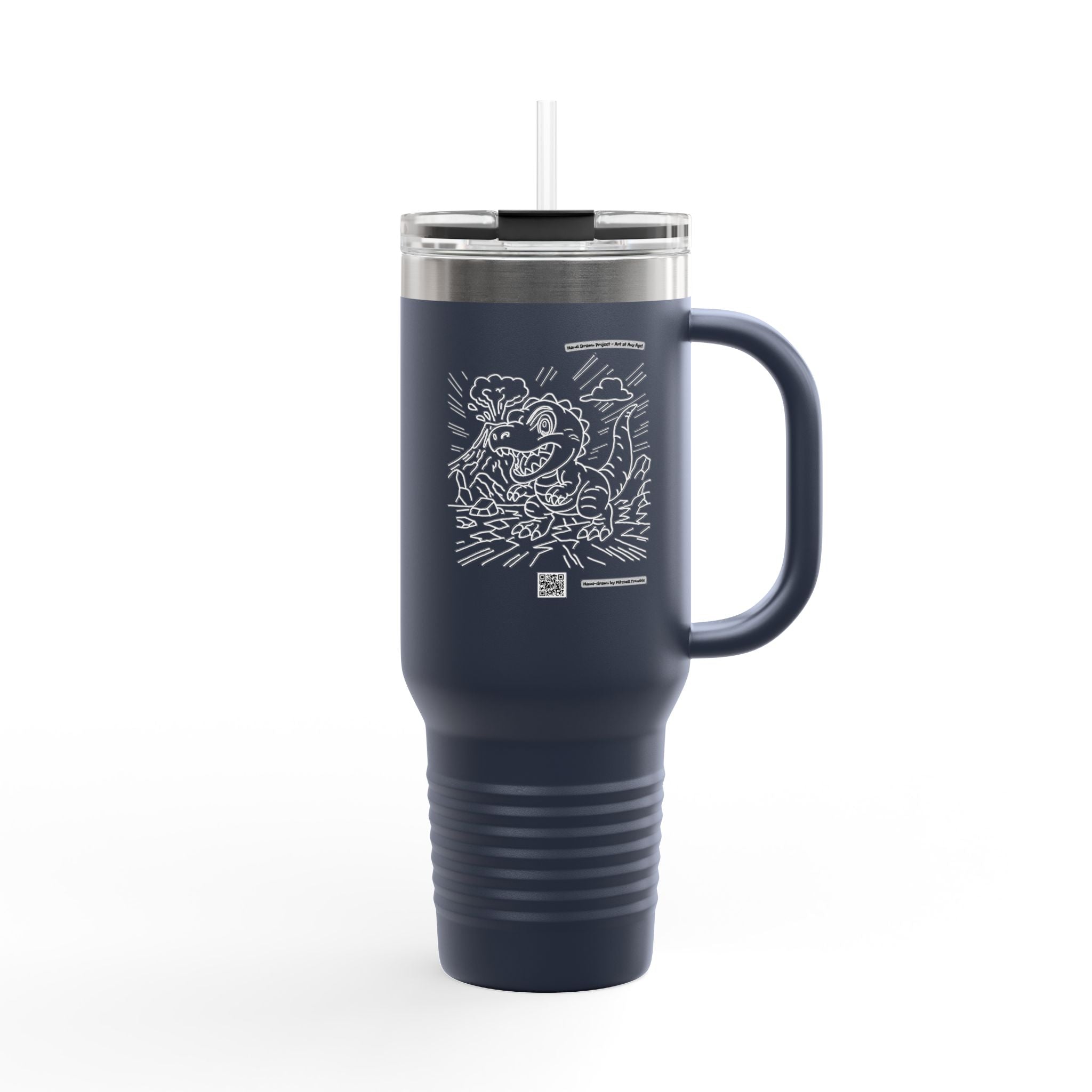 T-Rex Travel Mug | Double-Sided Dino Art with QR Code to watch the artist | Fun Gift for Dino Lovers