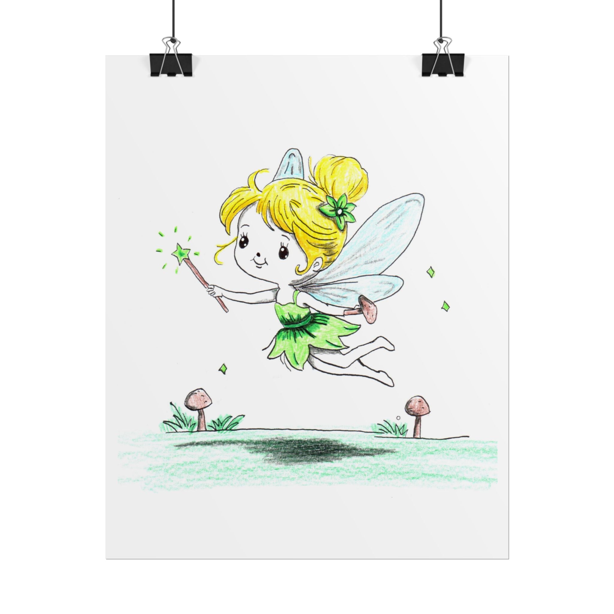 Fairy Mushrooms Poster, Nursery Wall Art, Cute Animal Illustration Print