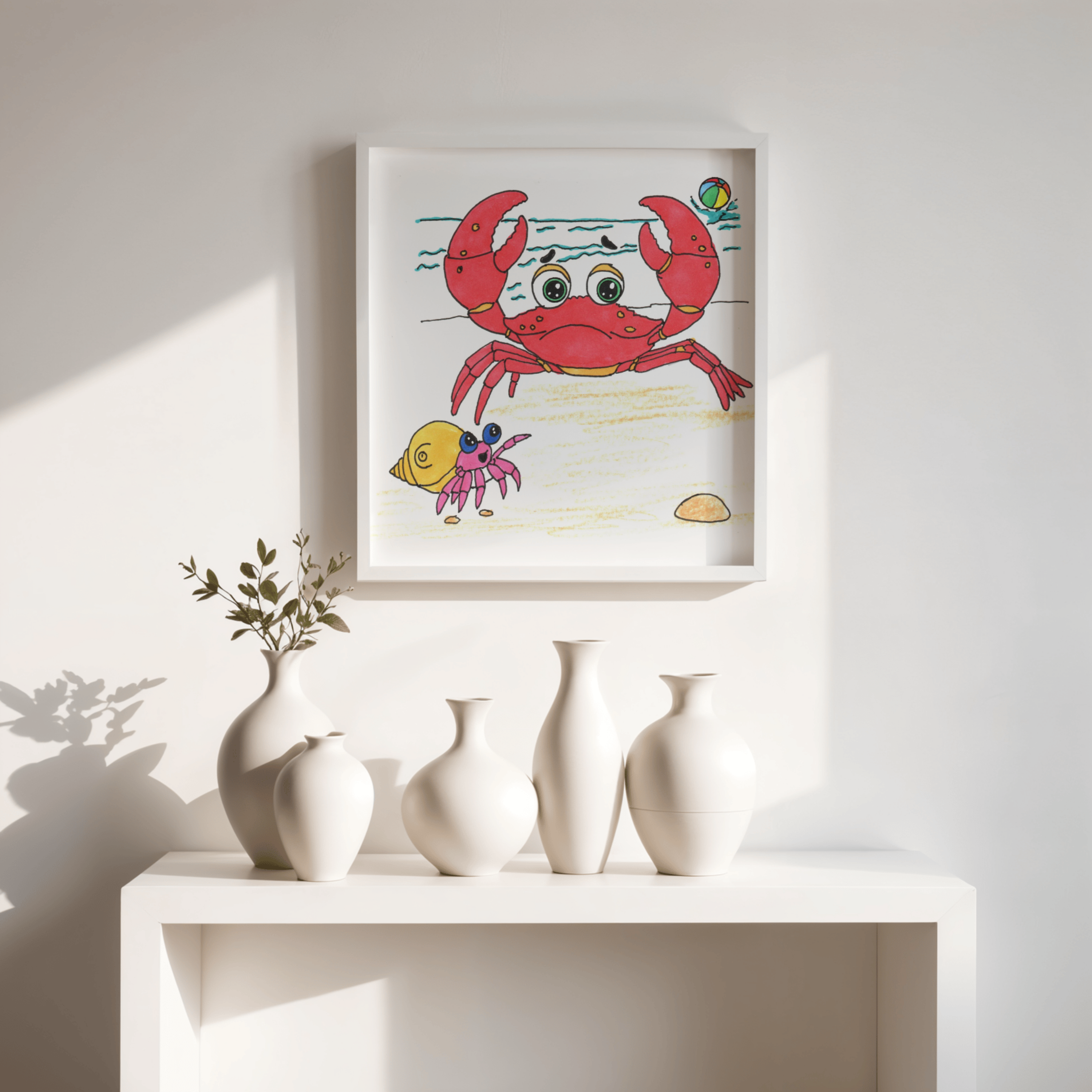 Crab - They Started Searching Together Print, Hand Drawn Crab Wall Art, Ocean Friendship Decor, Beach Animal Illustration