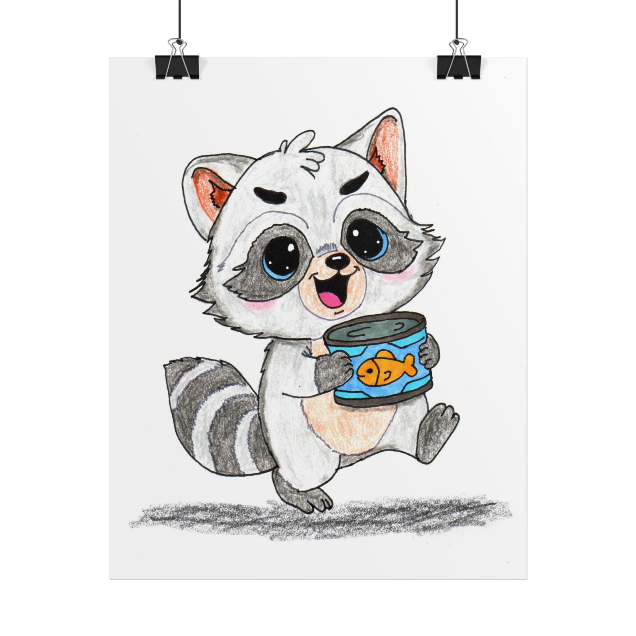 Happy Raccoon Print | Found Treasure Raccoon Wall Art | Hand Drawn Woodland Animal