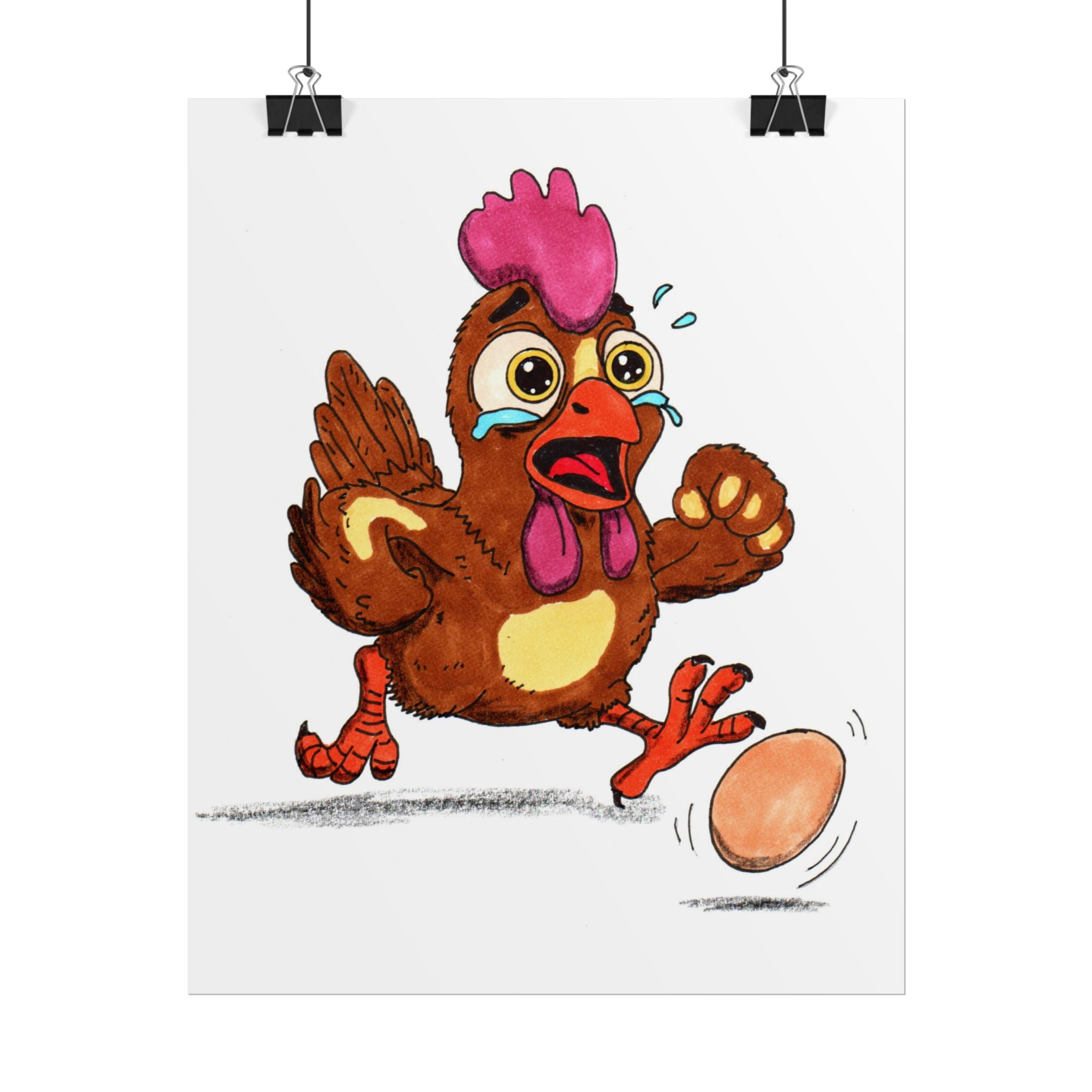 Rooster Lost the Egg Print, Funny Chicken Wall Art, Hand Drawn Farm Animal Illustration