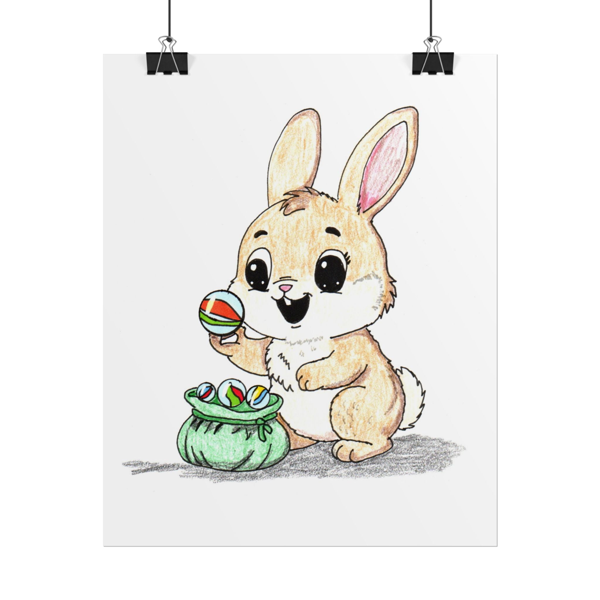 Found Her Marbles Rabbit Art Print | Hand Drawn Bunny Wall Decor