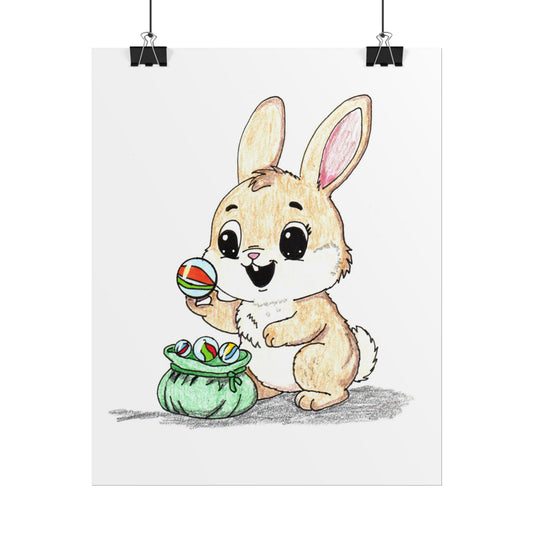 Found Her Marbles Rabbit Art Print | Hand Drawn Bunny Wall Decor