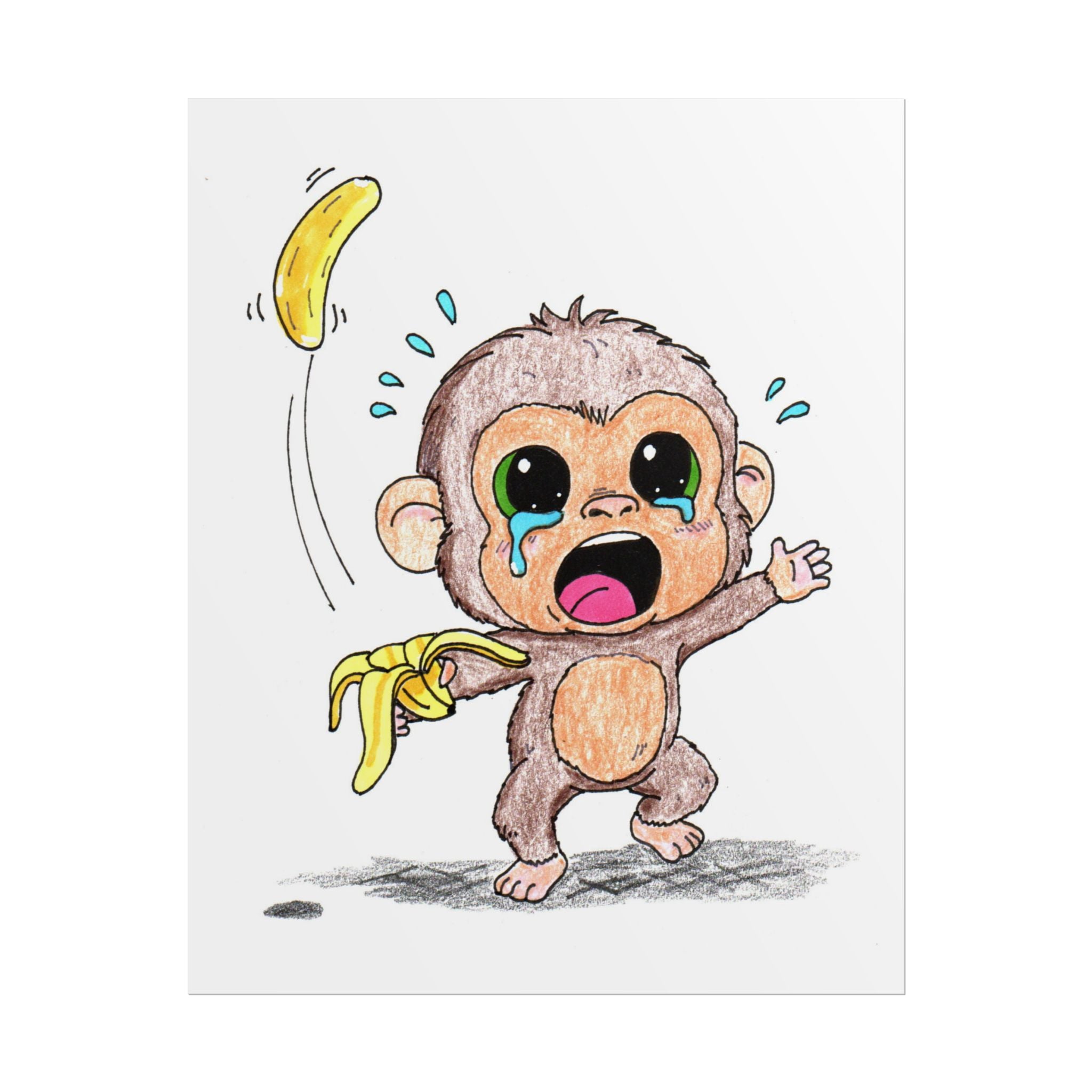Lost Banana Monkey Print | Cute Sad Monkey Wall Art | Lost & Found Critter Illustration