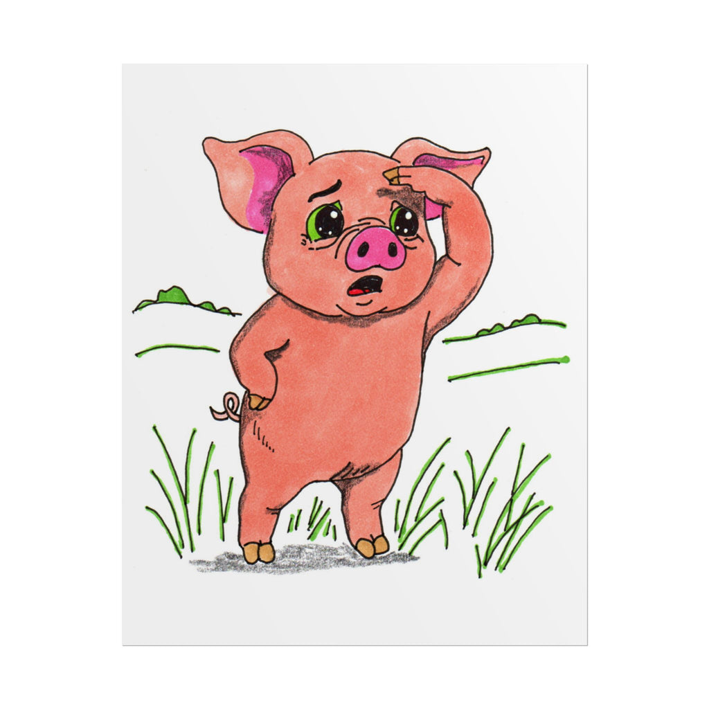Hand Drawn Pig Looking for Mud Print, Cute Farm Animal Wall Art, Nursery Decor, Pig Illustration, 8x10 Children's Room Art