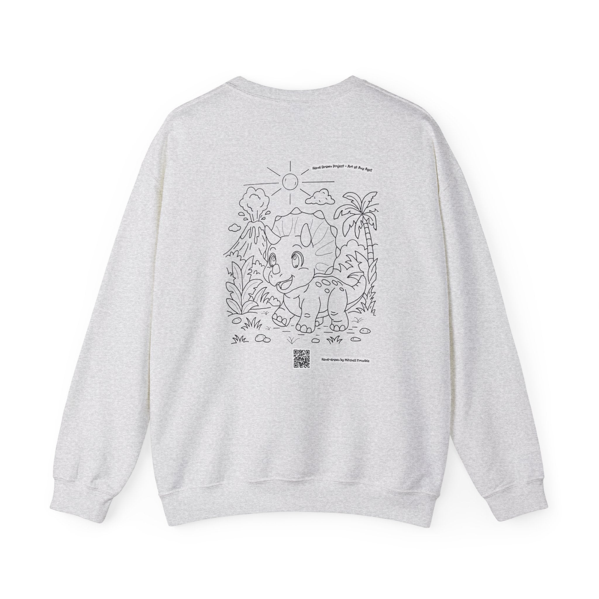 Triceratops Crewneck Sweatshirt | Unisex Fit | Hand-Drawn Dinosaur with QR Code