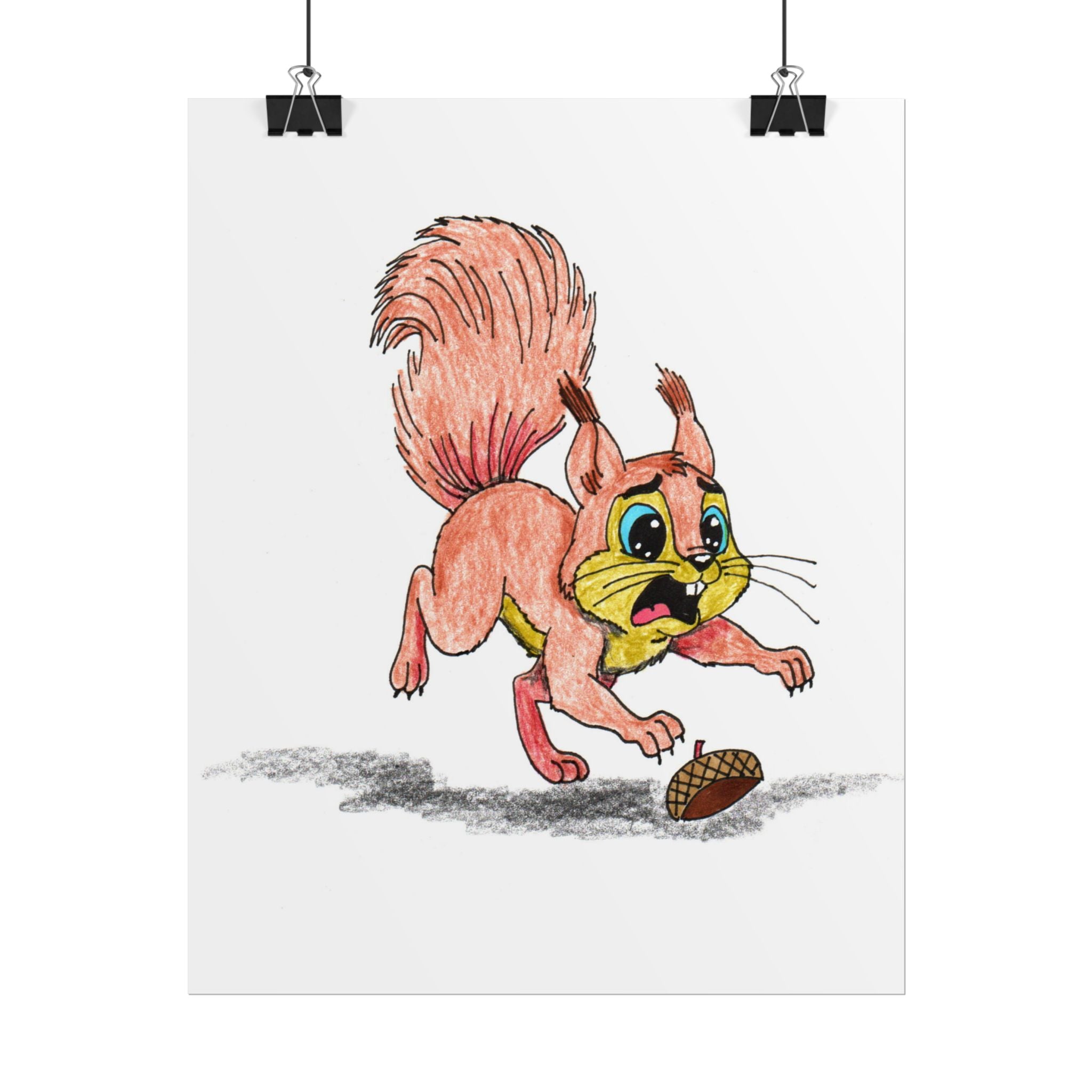 Squirrel Lost Her Acorn Art Print | Cute Woodland Animal Wall Decor