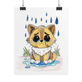 Sad Wet Calico Cat Print, Hand Drawn Kitten Wall Art, Rainy Day Cat Illustration, Nursery Decor, Animal Lover Gift