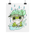 Sad Frog with Leaf Umbrella Print, Hand Drawn Frog Wall Art, Rainy Day Nursery Decor, Whimsical Frog Illustration