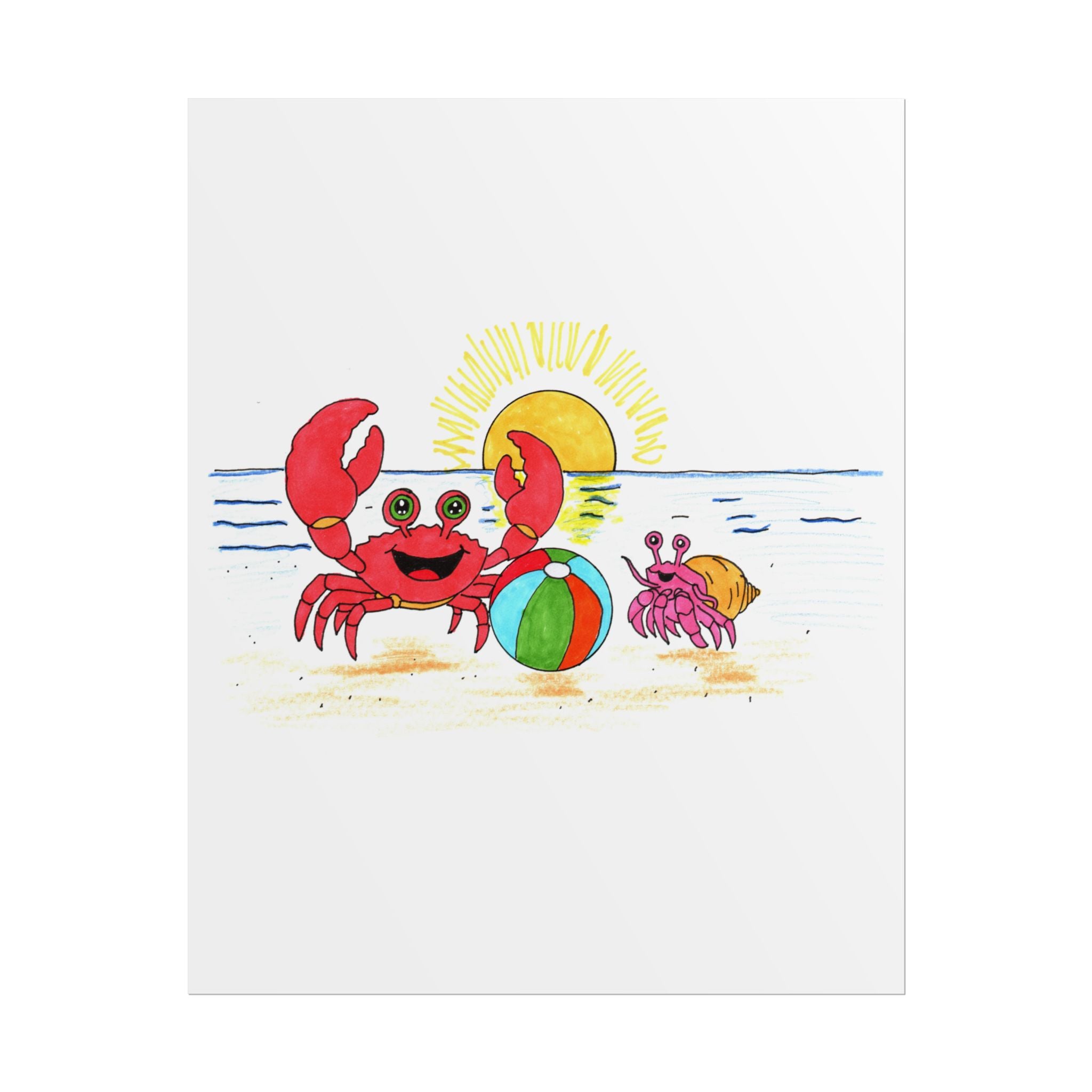 Crab - She Got Her Ball Fixed Print, Hand Drawn Crab Wall Art, Beach Friendship Illustration, Coastal Nursery Decor