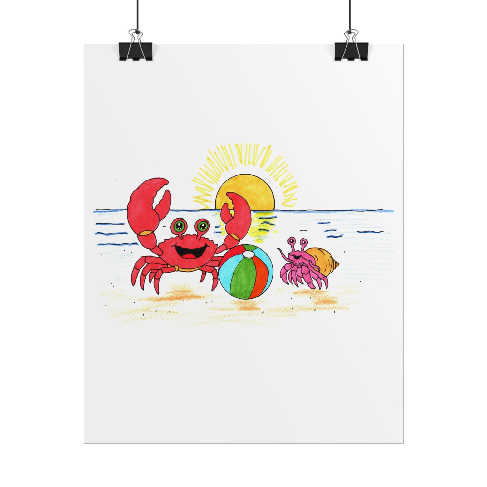 Crab - She Got Her Ball Fixed Print, Hand Drawn Crab Wall Art, Beach Friendship Illustration, Coastal Nursery Decor
