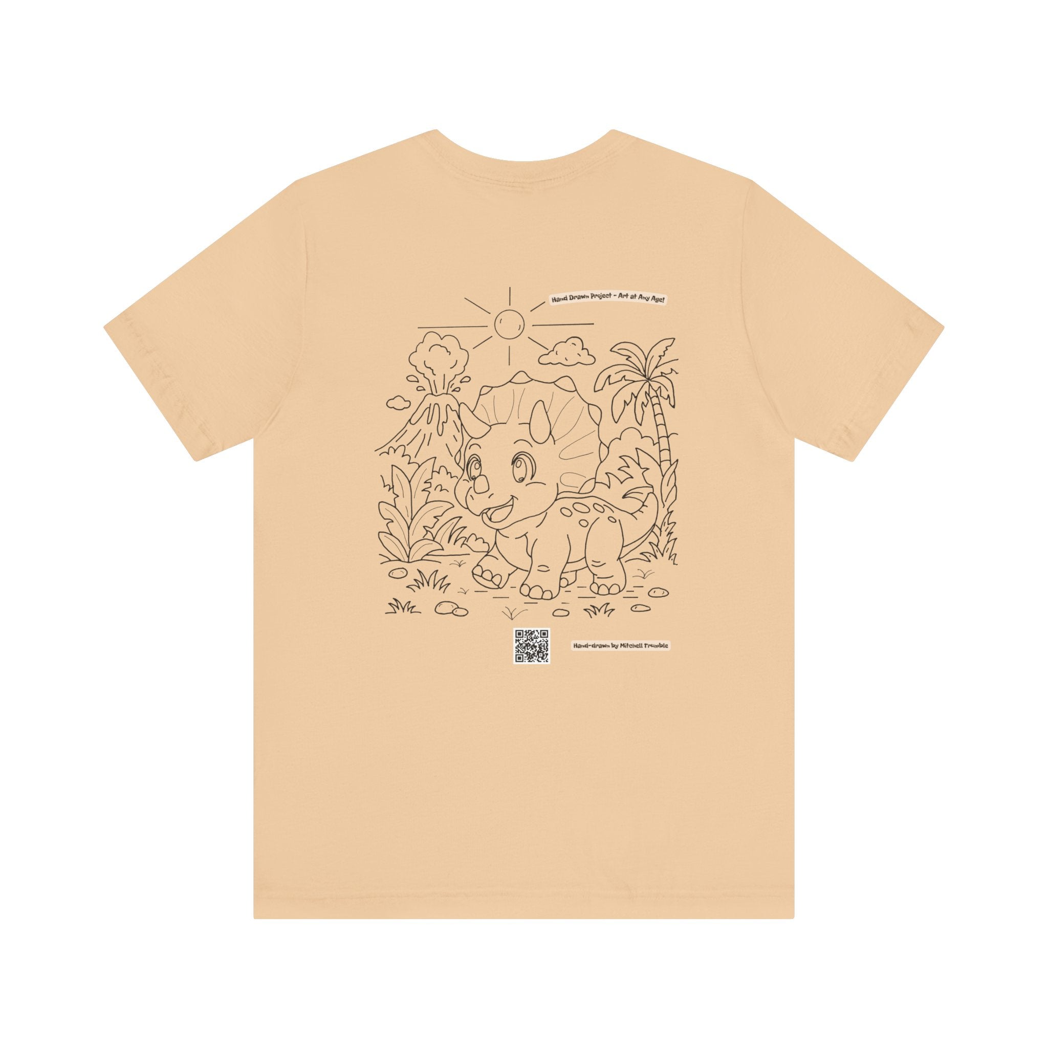 Triceratops Unisex T-Shirt | Bella+Canvas 3001 | Hand-Drawn Dino with QR Code