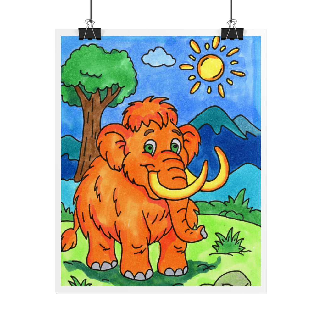 Cute Woolly Mammoth Print, Hand Drawn Prehistoric Animal Wall Art, Kids Room Decor, Nursery Print, Ice Age Mammoth Illustration