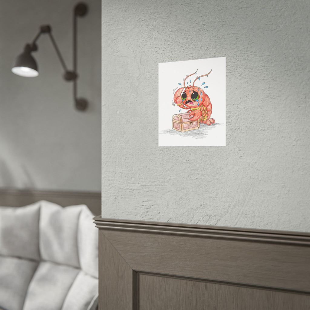 Lobster Lost Her Treasure Key Print, Hand Drawn Nursery Wall Art, Cute Ocean Critter Illustration, Lost & Found Critters Decor
