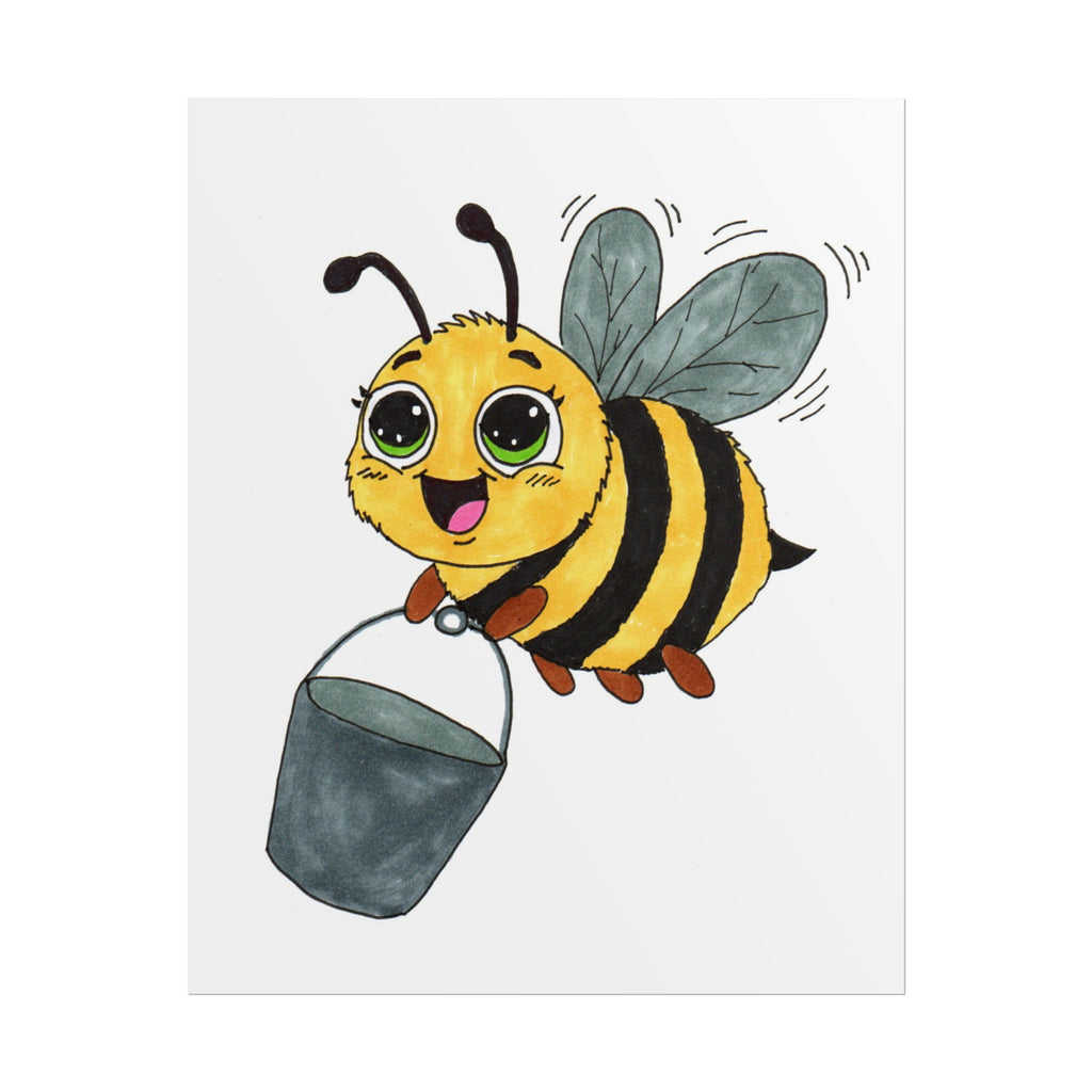 Bee Found Her Bucket Print, Hand Drawn Bee Illustration, Whimsical Insect Decor, Nursery Art, Lost and Found Critters